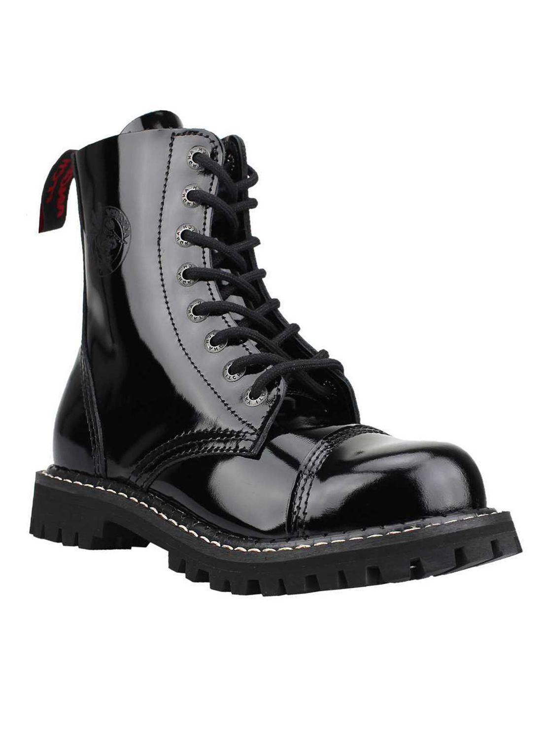 Angry Itch 8-silmäiset teräskärkiset saappaat nahkalakanalla