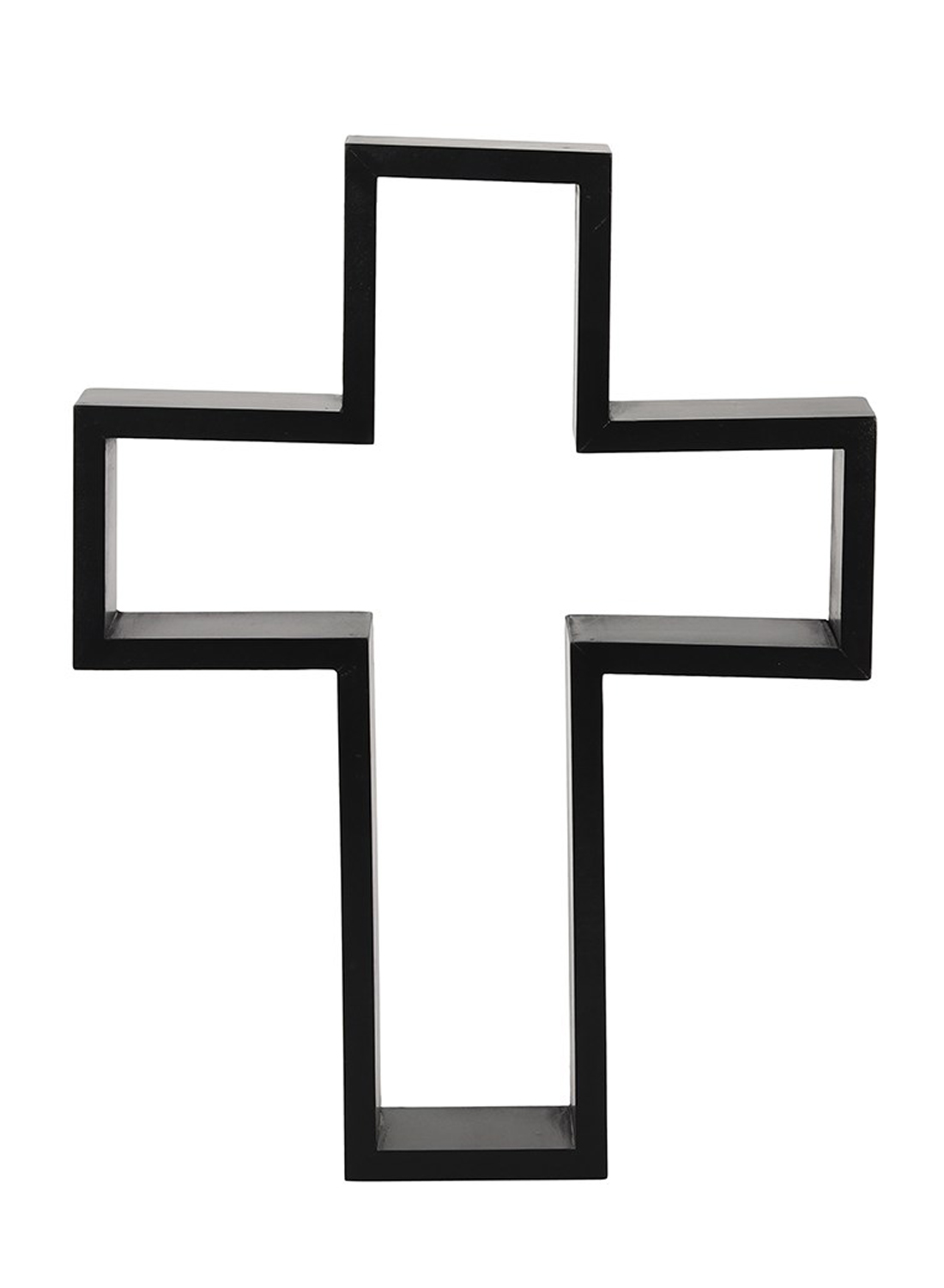 Musta ristiinnaulittu seinähylly