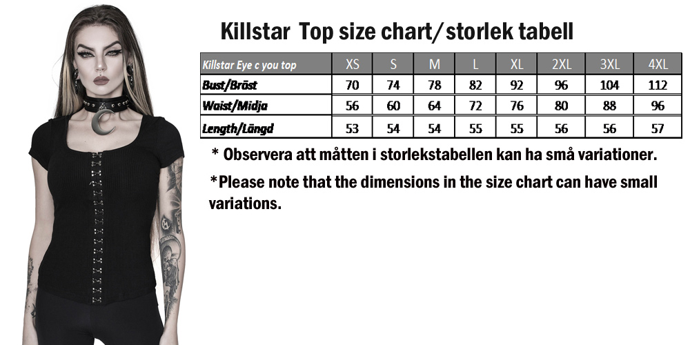Killstar Size Chart -yläosa