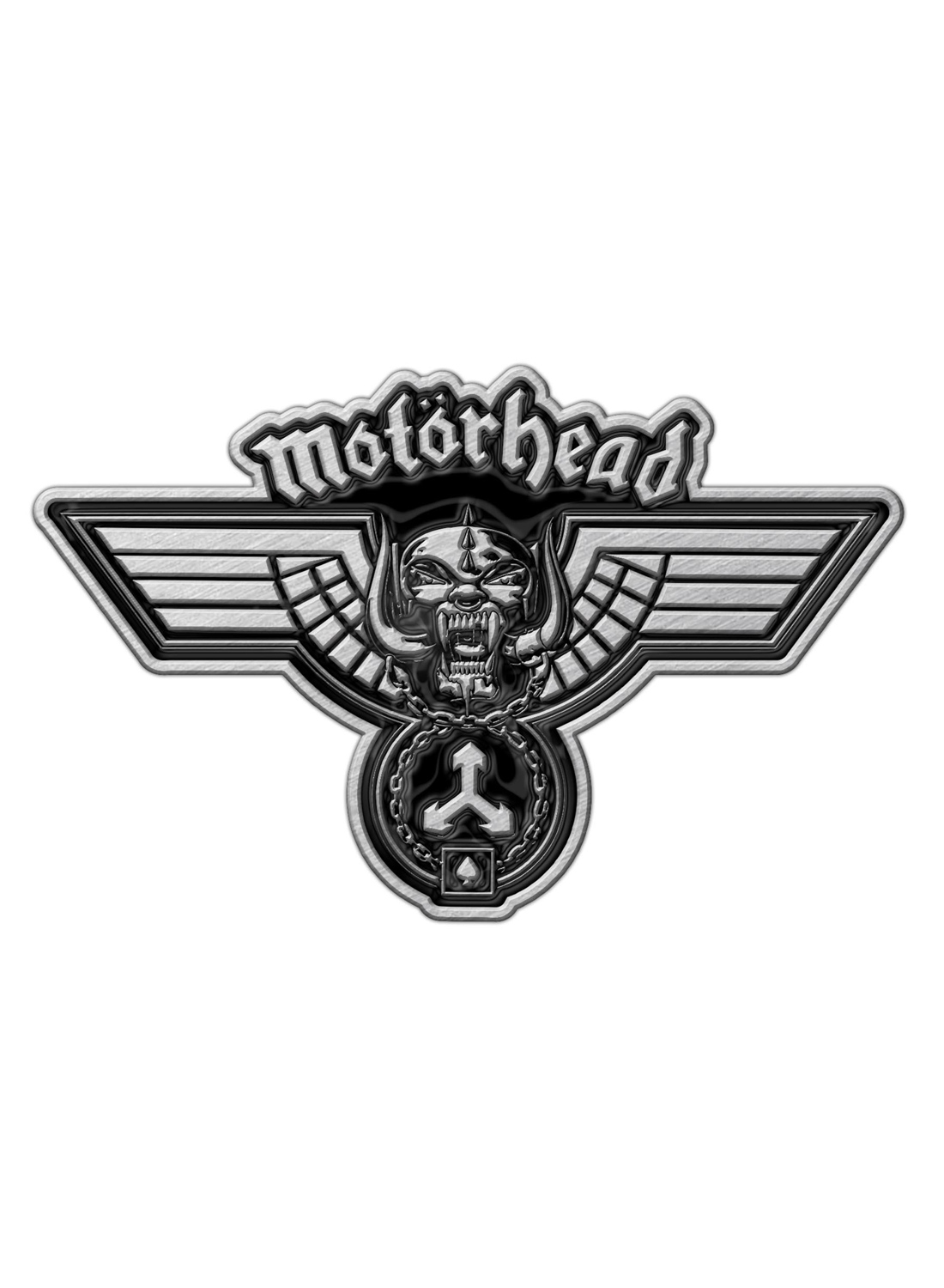 Motörheadin vasaroitu metallinen rintanappi