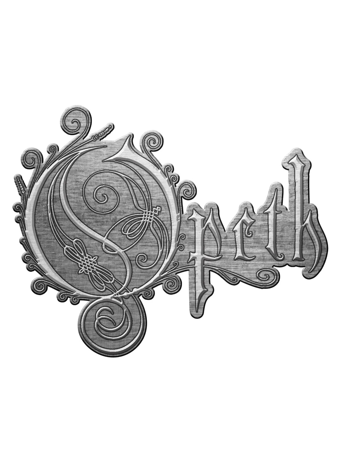 Opeth-logoinen metallinen rintanappi